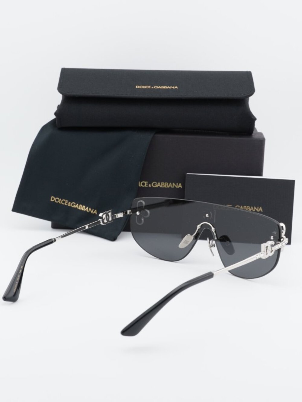 Dolce & Gabbana DG2333B 05/87 Shield Sunglasses - Silver with White Stone\Grey - Picture 10 of 10